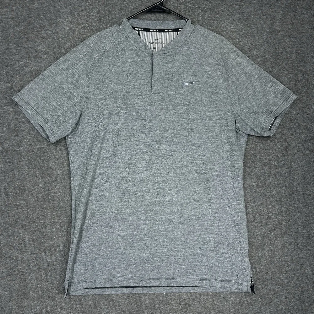 Nike Golf Aeroreact Shirt Mens L Heather Gray Blade Collar Short Sleeve 890046